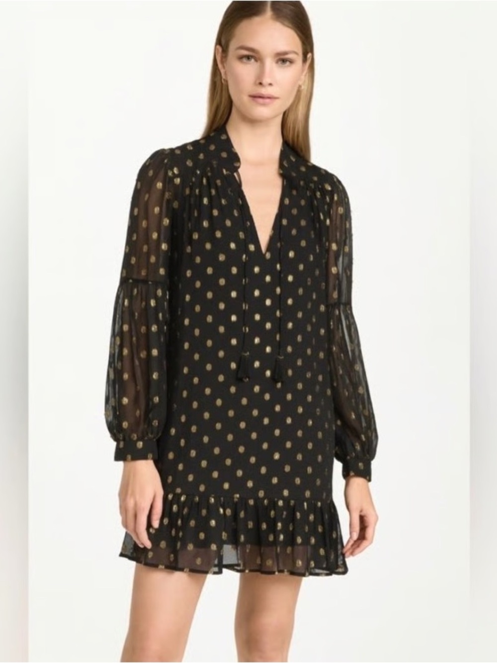 crown & ivy Black Dress with Gold Polka Dots